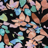 Stretch Polyester Jersey Print - Orange, Blue and Green Watercolor Flowers on Black - Designer Deadstock