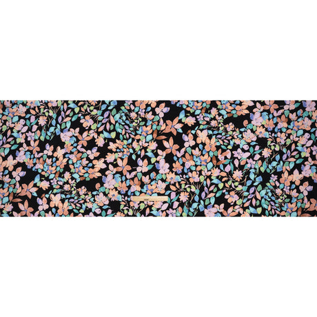 Stretch Polyester Jersey Print - Orange, Blue and Green Watercolor Flowers on Black - Designer Deadstock