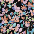 Stretch Polyester Jersey Print - Orange, Blue and Green Watercolor Flowers on Black - Designer Deadstock