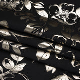 Metallic Stretch Polyester Scuba Knit Print - Black and Gold Floral - Designer Deadstock