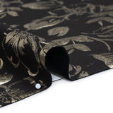 Metallic Stretch Polyester Scuba Knit Print - Black and Gold Floral - Designer Deadstock