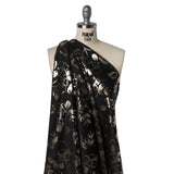 Metallic Stretch Polyester Scuba Knit Print - Black and Gold Floral - Designer Deadstock