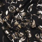 Metallic Stretch Polyester Scuba Knit Print - Black and Gold Floral - Designer Deadstock