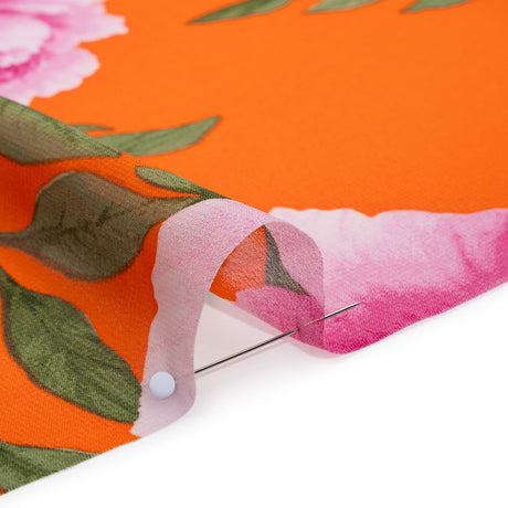 Polyester Chiffon Print - Pink and Orange Floral - Designer Deadstock