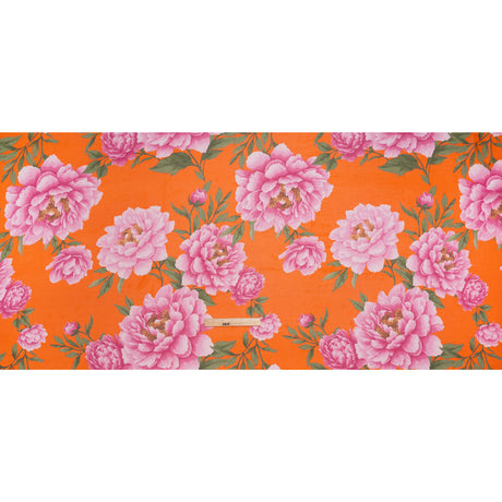 Polyester Chiffon Print - Pink and Orange Floral - Designer Deadstock