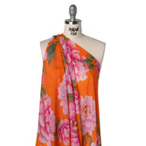 Polyester Chiffon Print - Pink and Orange Floral - Designer Deadstock