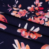 Stretch Polyester Crepe Double Knit - Navy Blue, Pink and Peach Floral - Designer Deadstock