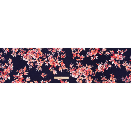 Stretch Polyester Crepe Double Knit - Navy Blue, Pink and Peach Floral - Designer Deadstock