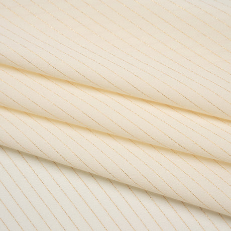Crepe-Like Polyester Woven with Metallic Gold Pinstripes - Antique White - Designer Deadstock