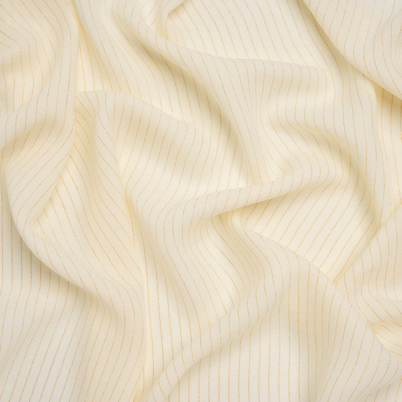 Crepe-Like Polyester Woven with Metallic Gold Pinstripes - Antique White - Designer Deadstock