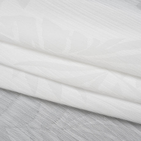 Crinkled Polyester Satin-Face Chiffon Jacquard - White Palm Leaves - Designer Deadstock