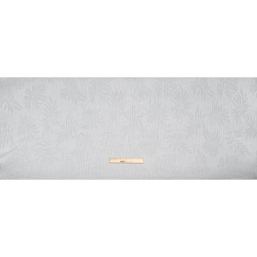 Crinkled Polyester Satin-Face Chiffon Jacquard - White Palm Leaves - Designer Deadstock