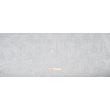 Crinkled Polyester Satin-Face Chiffon Jacquard - White Palm Leaves - Designer Deadstock