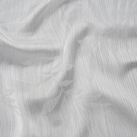 Crinkled Polyester Satin-Face Chiffon Jacquard - White Palm Leaves - Designer Deadstock