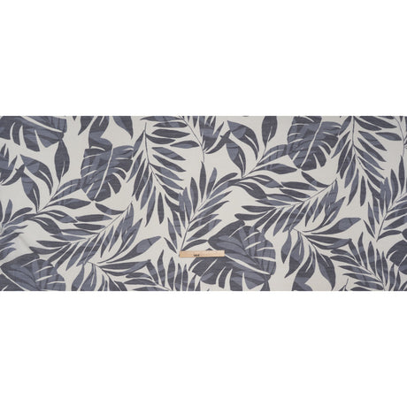 Slubbed Drapey Polyester and Rayon Woven Print - Cream and Cool Gray Palm Leaves - Designer Deadstock