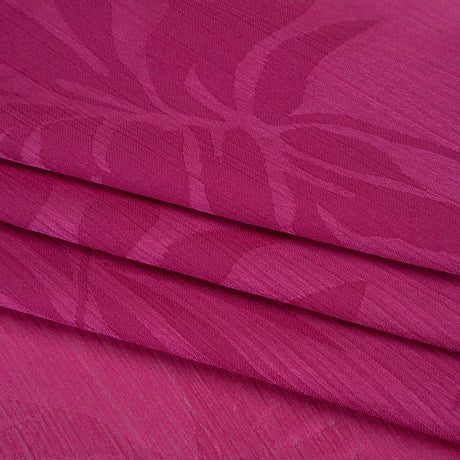 Crinkled Polyester Satin-Face Chiffon Jacquard - Fuchsia Palm Leaves - Designer Deadstock