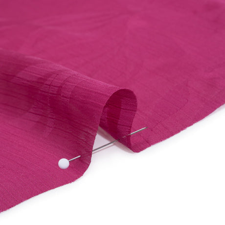 Crinkled Polyester Satin-Face Chiffon Jacquard - Fuchsia Palm Leaves - Designer Deadstock