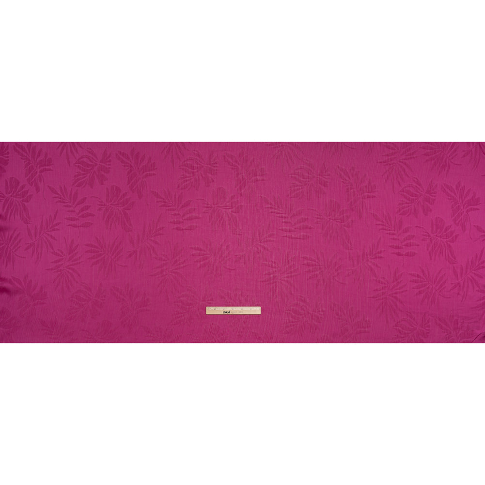 Crinkled Polyester Satin-Face Chiffon Jacquard - Fuchsia Palm Leaves - Designer Deadstock