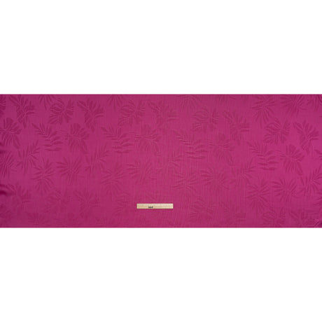 Crinkled Polyester Satin-Face Chiffon Jacquard - Fuchsia Palm Leaves - Designer Deadstock