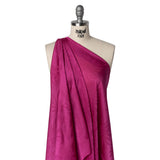 Crinkled Polyester Satin-Face Chiffon Jacquard - Fuchsia Palm Leaves - Designer Deadstock