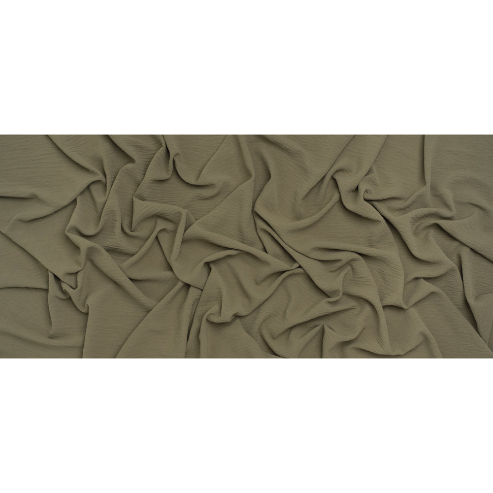 Crinkled Stretch Polyester Woven - Dusty Olive Green - Designer Deadstock