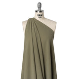 Crinkled Stretch Polyester Woven - Dusty Olive Green - Designer Deadstock