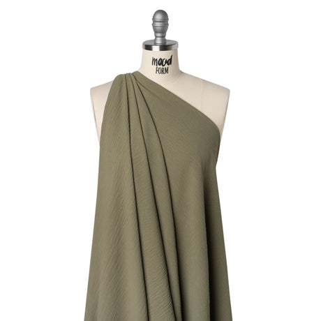 Crinkled Stretch Polyester Woven - Dusty Olive Green - Designer Deadstock