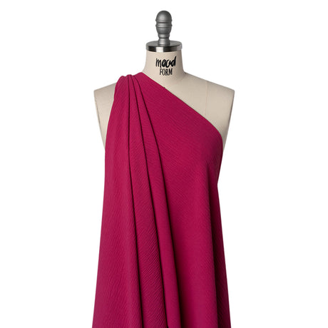 Crinkled Stretch Polyester Woven - Magenta - Designer Deadstock