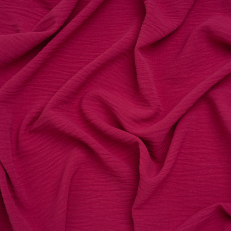 Crinkled Stretch Polyester Woven - Magenta - Designer Deadstock