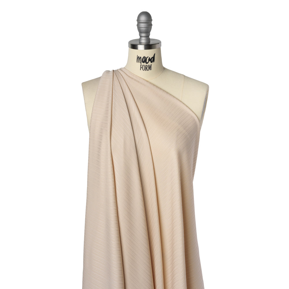 Stretch Polyester Barcode Rib Knit - Oatmeal - Designer Deadstock