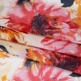 Polyester Chiffon Print - Goldenrod, Pink and Navy Painterly Florals - Designer Deadstock