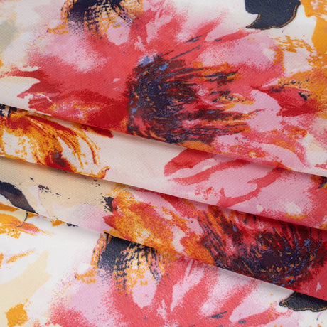 Polyester Chiffon Print - Goldenrod, Pink and Navy Painterly Florals - Designer Deadstock