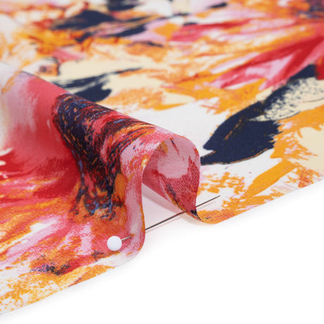 Polyester Chiffon Print - Goldenrod, Pink and Navy Painterly Florals - Designer Deadstock