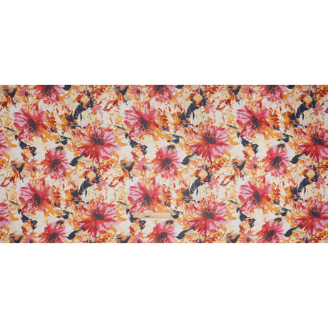 Polyester Chiffon Print - Goldenrod, Pink and Navy Painterly Florals - Designer Deadstock