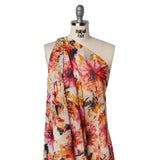 Polyester Chiffon Print - Goldenrod, Pink and Navy Painterly Florals - Designer Deadstock