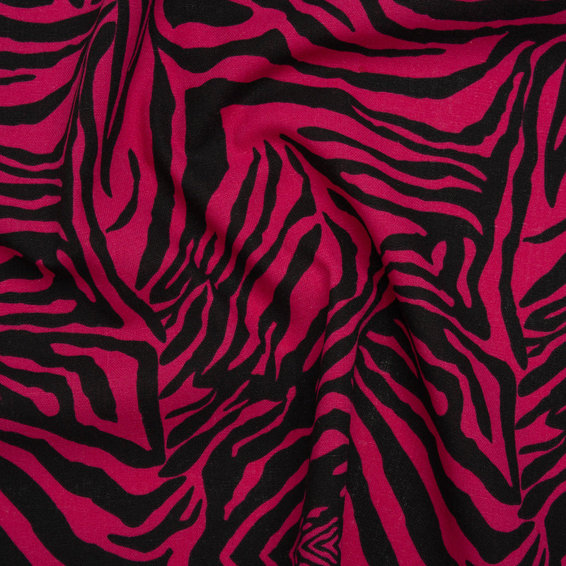 Polyester and Linen Canvas Print - Fuchsia and Black Tiger Stripes - Designer Deadstock