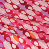 Stretch Puckered Polyester Crepe - Bubblegum Pink, Lavender and Magenta Rows of Bows and Floral Stripe Border - Designer Deadstock
