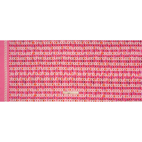 Stretch Puckered Polyester Crepe - Bubblegum Pink, Lavender and Magenta Rows of Bows and Floral Stripe Border - Designer Deadstock