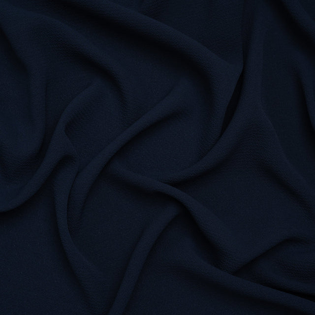 Stretch Puckered Polyester Crepe - Navy - Designer Deadstock