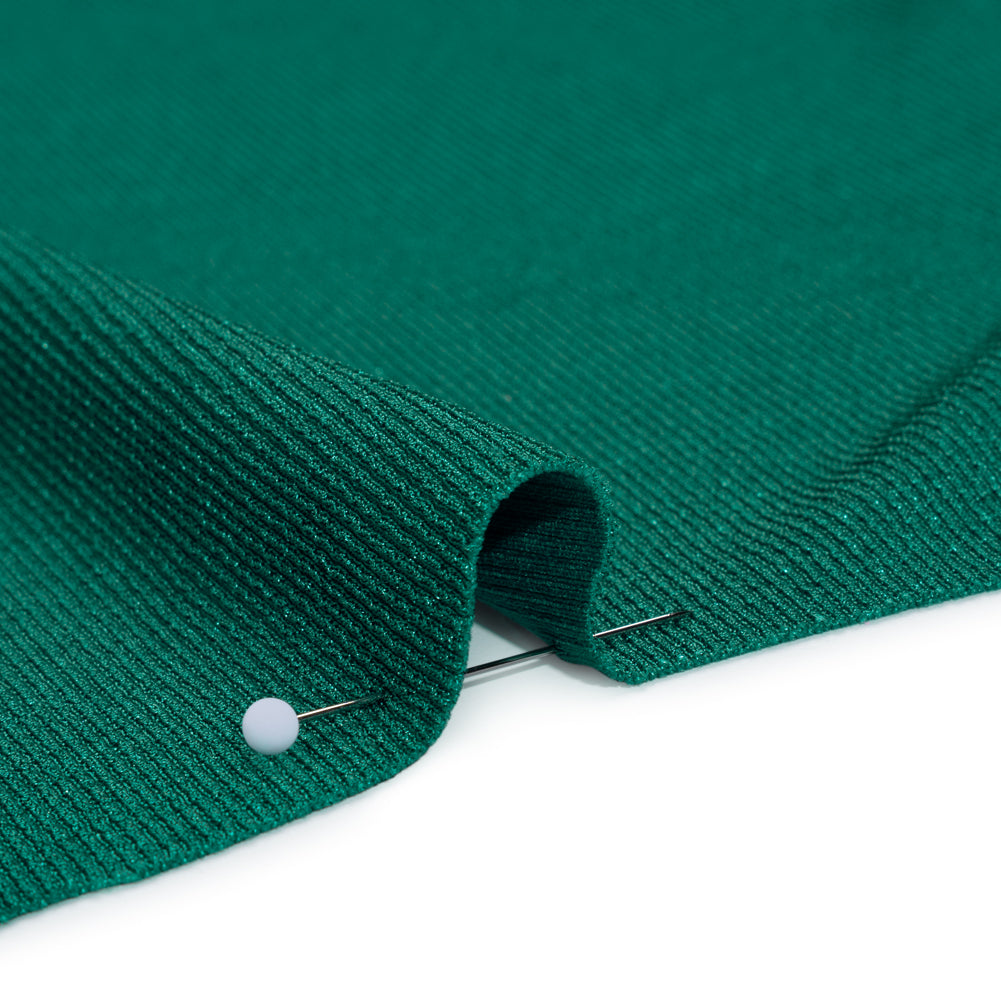 Polyester French Terry Rib Knit - Teal Green - Designer Deadstock