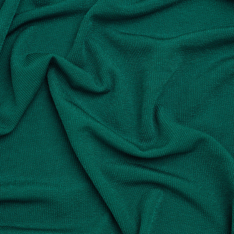 Polyester French Terry Rib Knit - Teal Green - Designer Deadstock