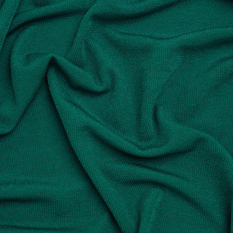 Polyester French Terry Rib Knit - Teal Green - Designer Deadstock