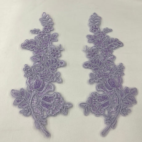 1 Pair 12" x 3.5" Beaded & Corded Floral Lace Applique 100% Polyester Net Mesh