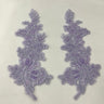 1 Pair 12" x 3.5" Beaded & Corded Floral Lace Applique 100% Polyester Net Mesh
