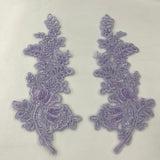 Beaded Corded Floral Lace Applique 100 Percent Polyester Fabric - Embroidered Net Mesh, 12" X 3.5" Each Side (1 Pair)