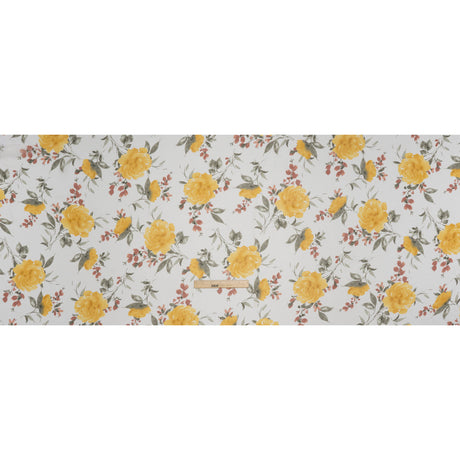 Polyester Chiffon Print - Yellow, Brick Red and White Floral - Designer Deadstock