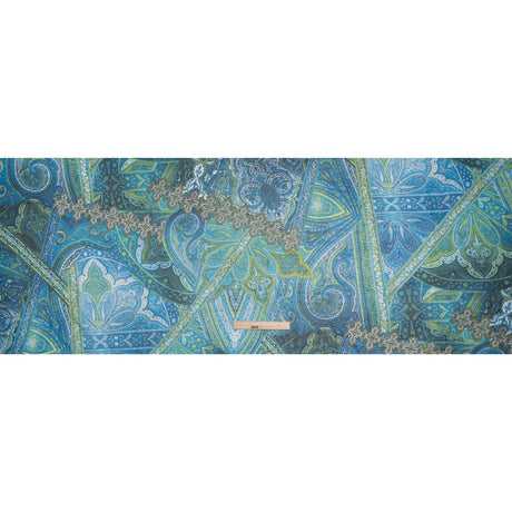 Blue green paisley patchwork polyester chiffon fabric for flowing dresses, blouses, scarves and creative sewing