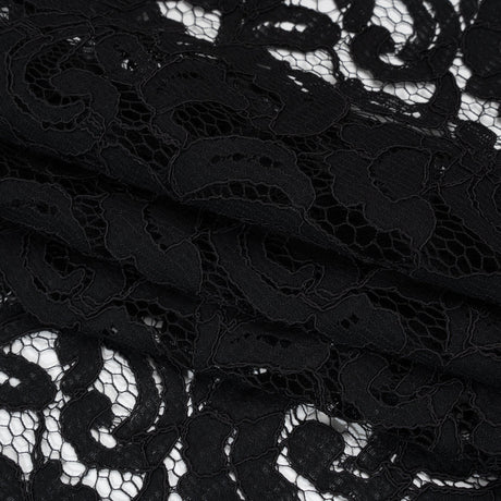 Corded Cotton and Polyester Lace - Black Floral - Designer Deadstock