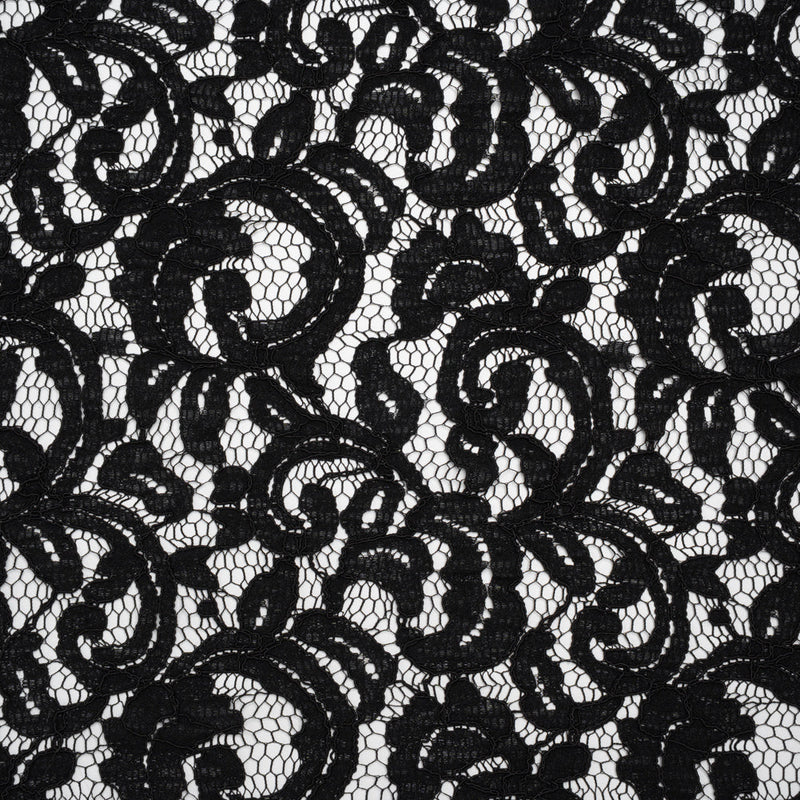 Corded Cotton and Polyester Lace - Black Floral - Designer Deadstock