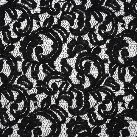 Corded Cotton and Polyester Lace - Black Floral - Designer Deadstock